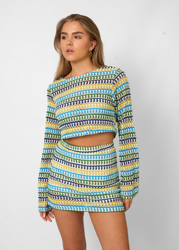 Conjunto de co -ord texturizado de Nora -Top de cultivo y mini Rok de High -Waist en tela estructural | Amsterdam de Becker
