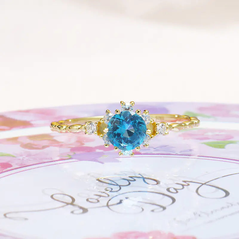 Becker's Amsterdam™ - Kaunas Sterling Zilveren 925 Natuurlijke Blauwe Topaas Zirkoon Ring voor Vrouwen