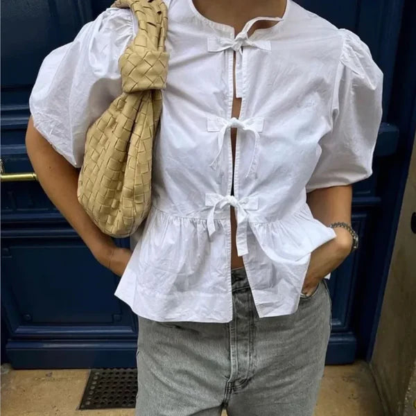 Marisol Stripe Puff Blouse - striped blouse with puffed sleeves & loose fit | Becker’s Amsterdam