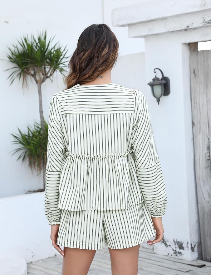 Zina Striped Boho Co -ord - Relaxed Top & High -Waist Shorts | Becker’s Amsterdam