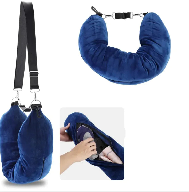 Becker's Amsterdam™- Multifunctionele Reiskussen Blauwe Nekkussen Met Opbergruimte - Blue Multifunctional Neck Pillow