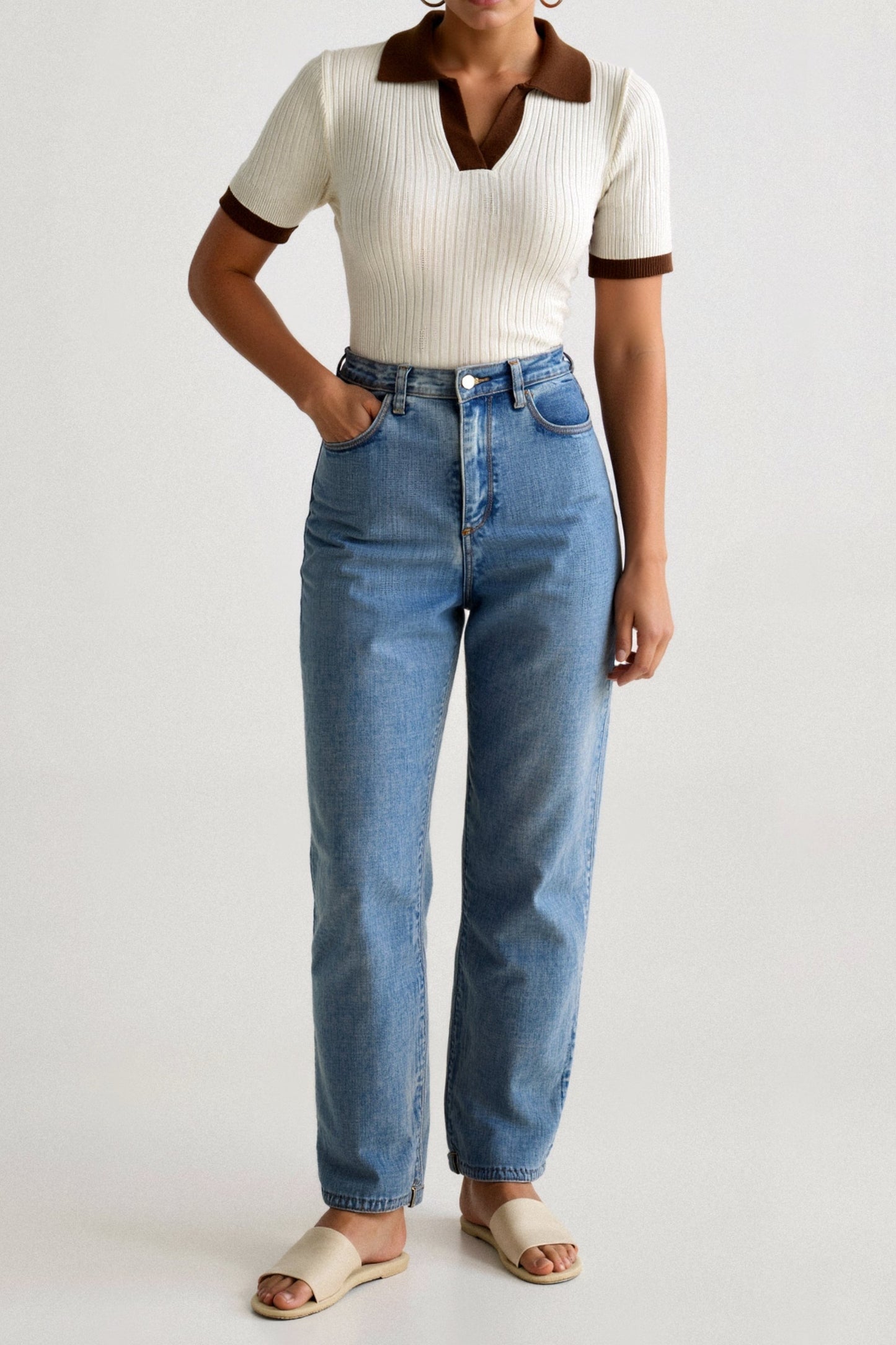Velina Knitted Polo Top - Colorblock Design With Ribbed Collar | Becker's Amsterdam