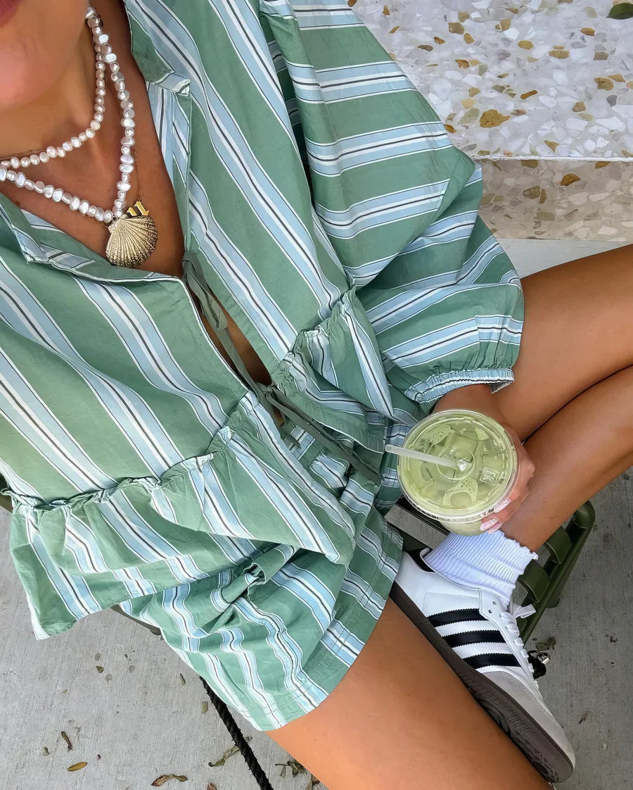 Zina Striped Boho Set - Striped Blouse & High -Waist Shorts | Becker’s Amsterdam