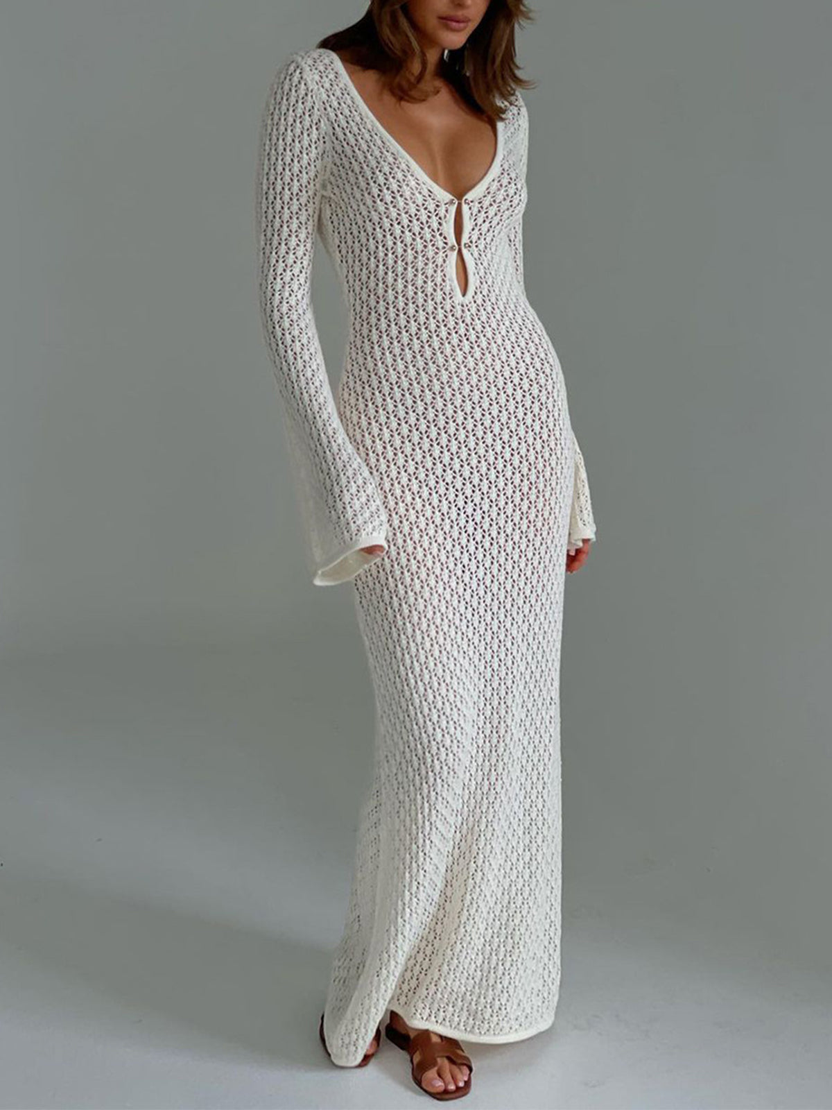 Cassia Crochet cravatta Maxi - Maxi abito all'uncinetto con v -Ceck & Strikdetail | Becker Amsterdam