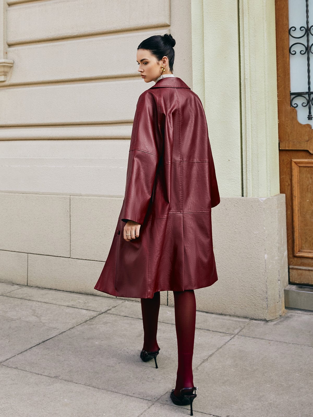 Skórzany płaszcz Cira Bordeaux | Damski płaszcz skórzany – ponadczasowy i elegancki