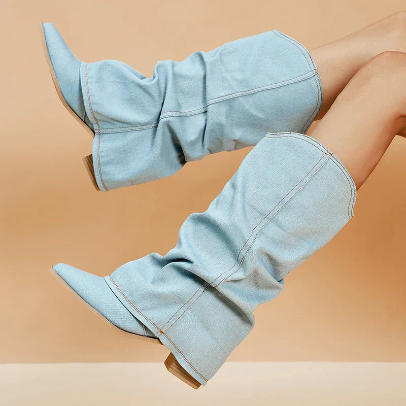 Jill Denim Icon Boot™ – Knee-High Boots with a Chunky Heel & Street-Chic Denim | Becker's Amsterdam