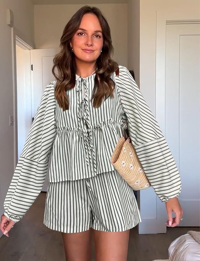 Zina Striped Boho Co -ord - Relaxed Top & High -Waist Shorts | Becker’s Amsterdam