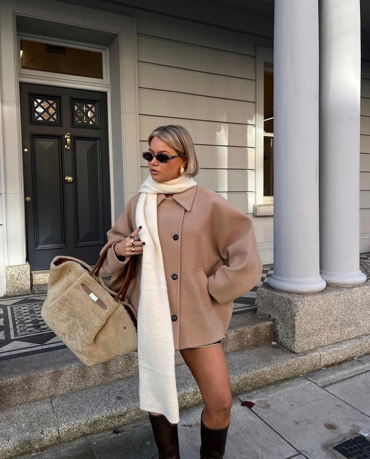 Dames Oversized Jas – Wolmix – Dubbelrijig – Boxy Fit – Klassieke Reverskraag