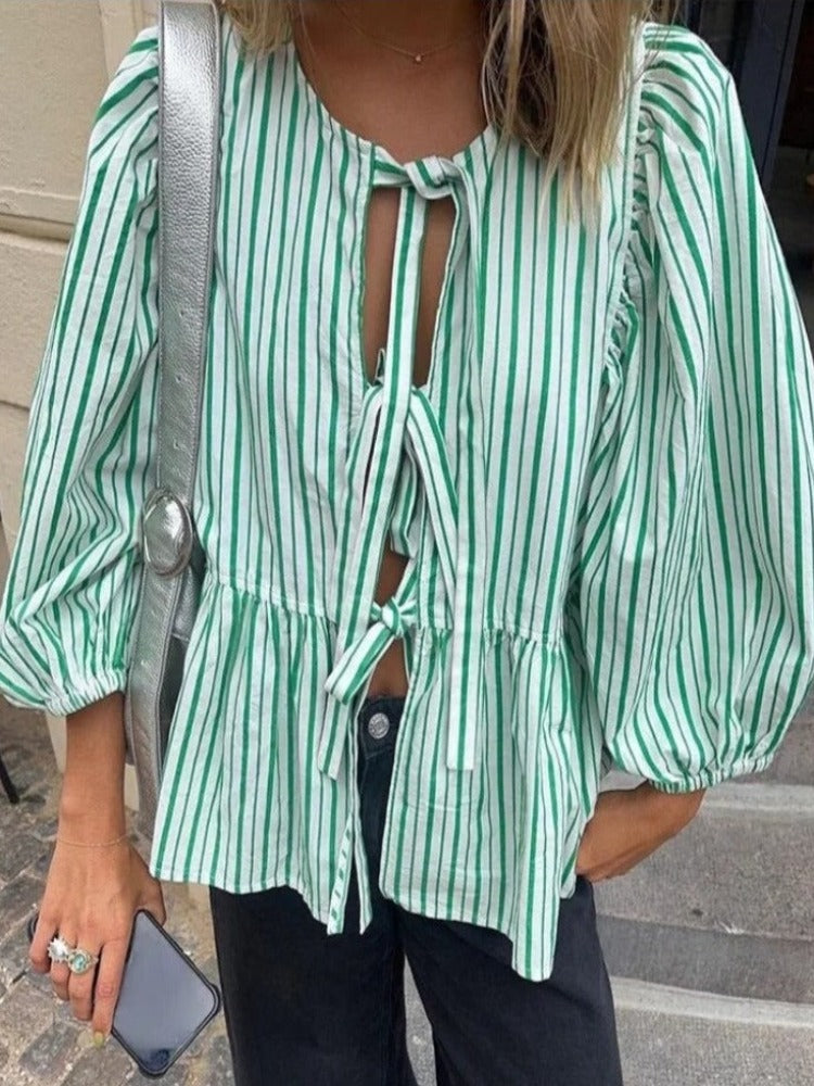 Marisol Stripe Puff Blouse - striped blouse with puffed sleeves & loose fit | Becker’s Amsterdam