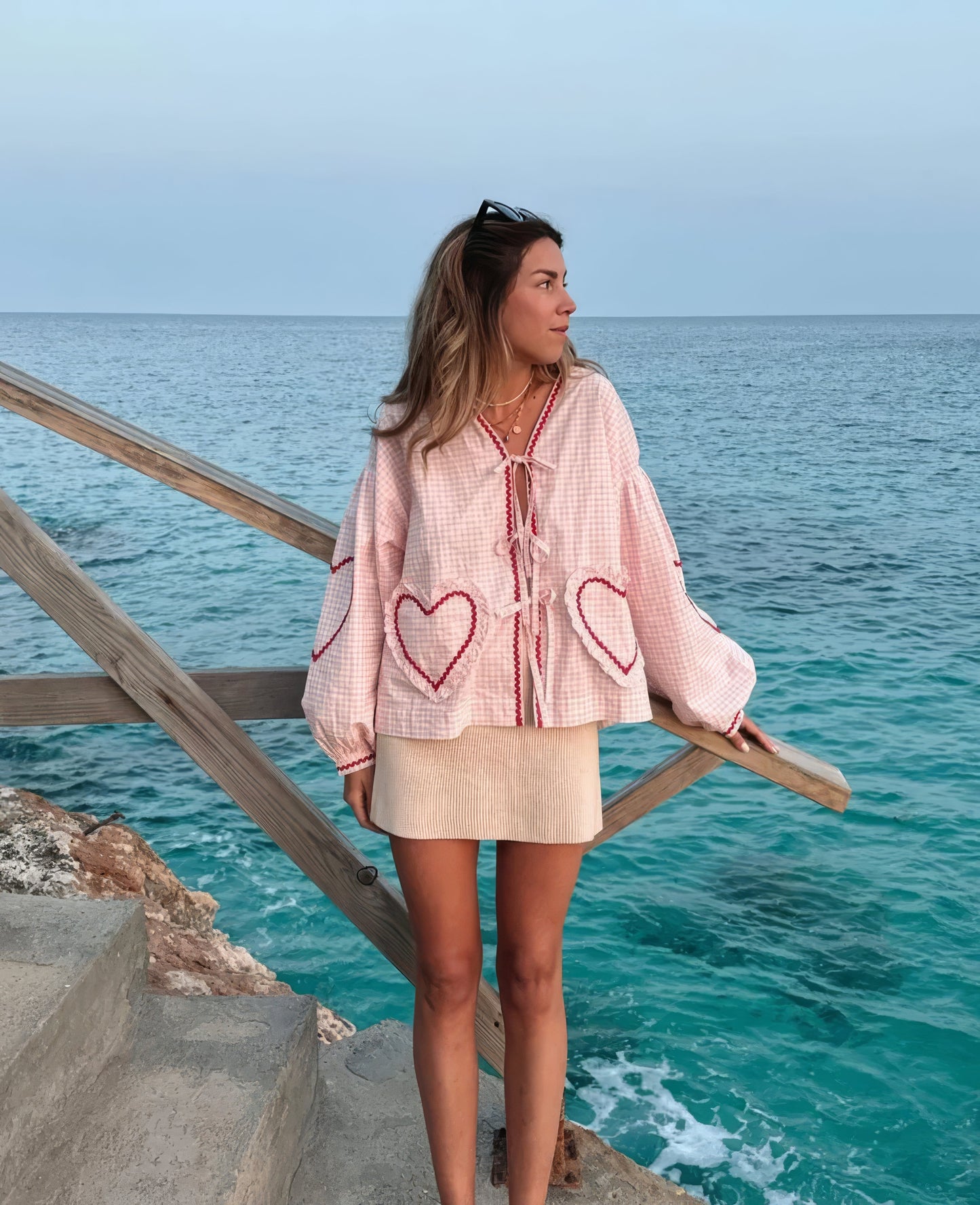MARINA GINGHAM TIE BLOSSE - Blusa con puffleeves e chiusura Strik per | Becker Amsterdam