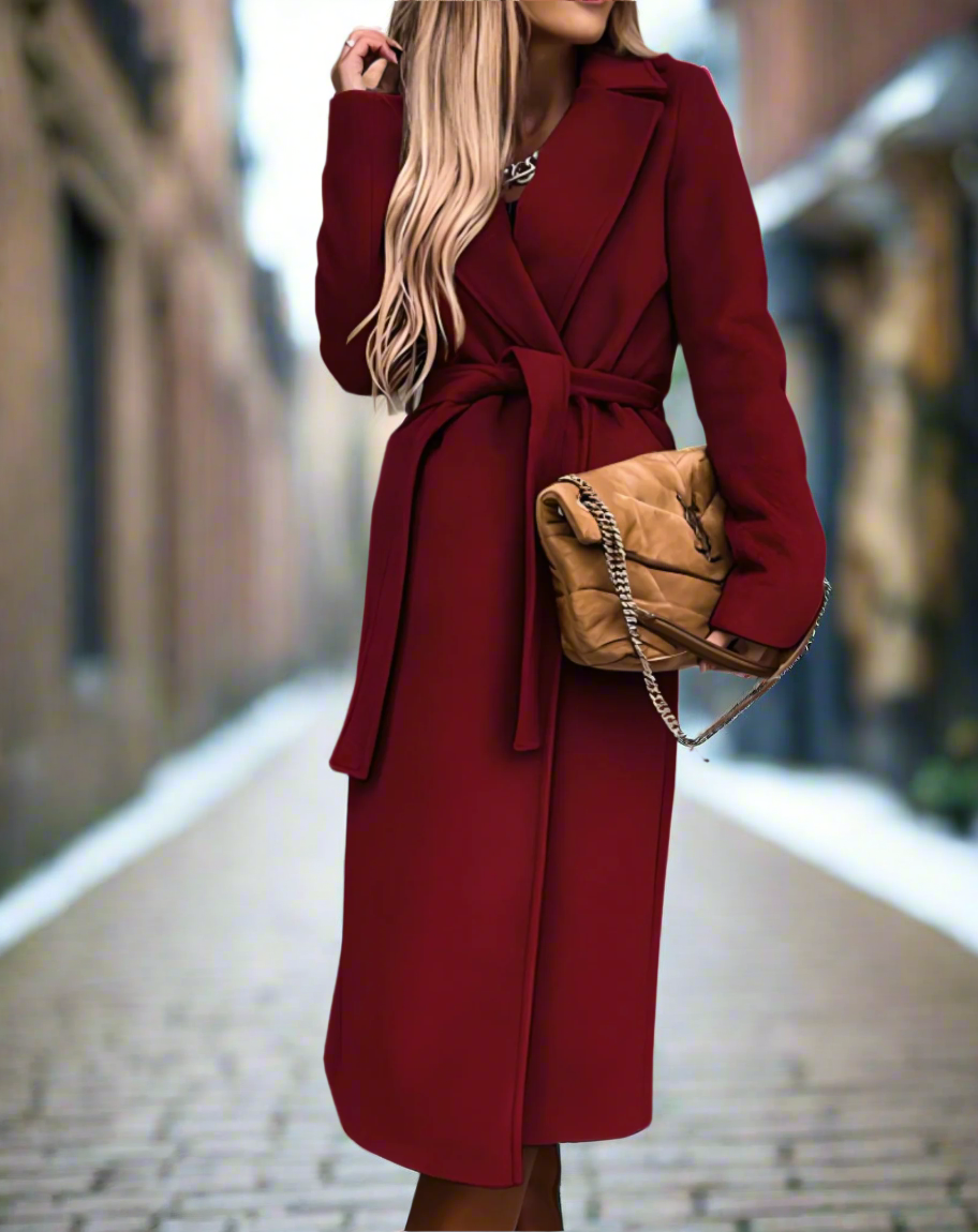 La Belle Élégance – Langer Damen Wintermantel mit Gürtel & luxuriöser Passform