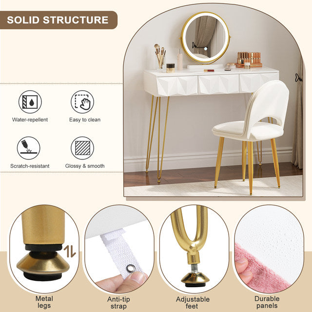 Becker's Amsterdam™ - Make-Up Tafel Driedelige Set Inclusief Tafel, Stoel & Spiegel