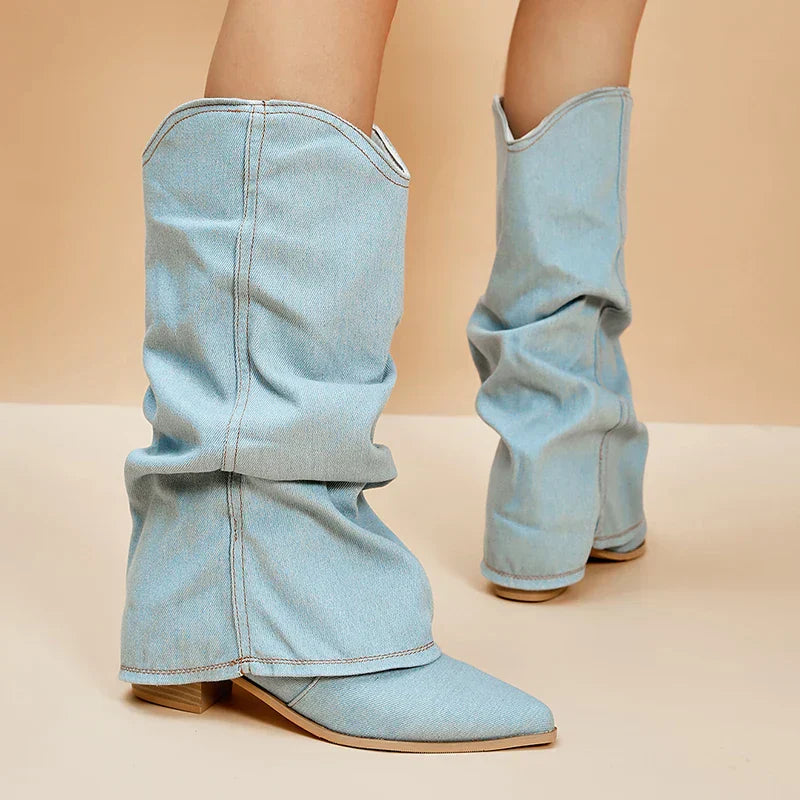 Jill Denim Icon Boot™ – Knee-High Boots with a Chunky Heel & Street-Chic Denim | Becker's Amsterdam