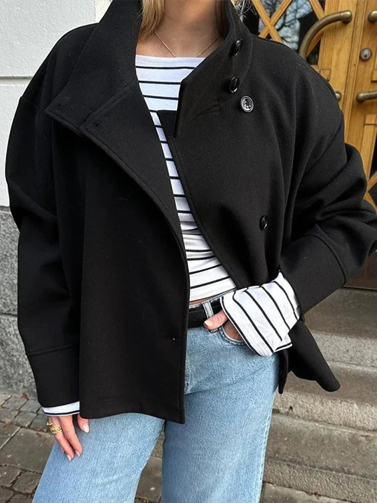 Claire elegant autumn coat | Women's short coat with stand-up collar and single-row closure