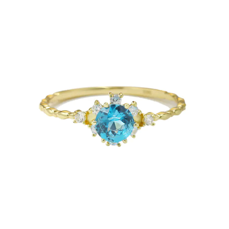 Becker's Amsterdam™ - Kaunas Sterling Zilveren 925 Natuurlijke Blauwe Topaas Zirkoon Ring voor Vrouwen