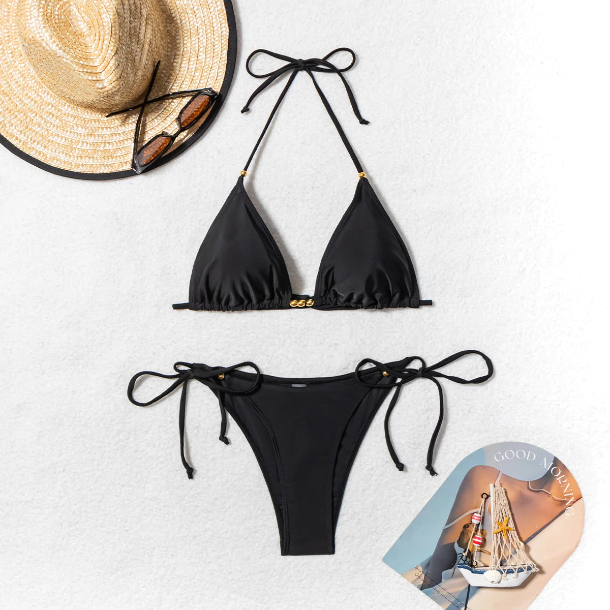 Becker's Amsterdam™ - Zouteland Bikini Set Met Goudkleurige Kralen