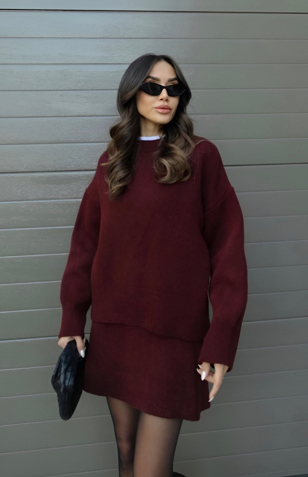 Comfy Glam Set™ – dames knit herfstset met oversized trui en stijlvolle rok in warme herfstkleuren van Becker’s Amsterdam