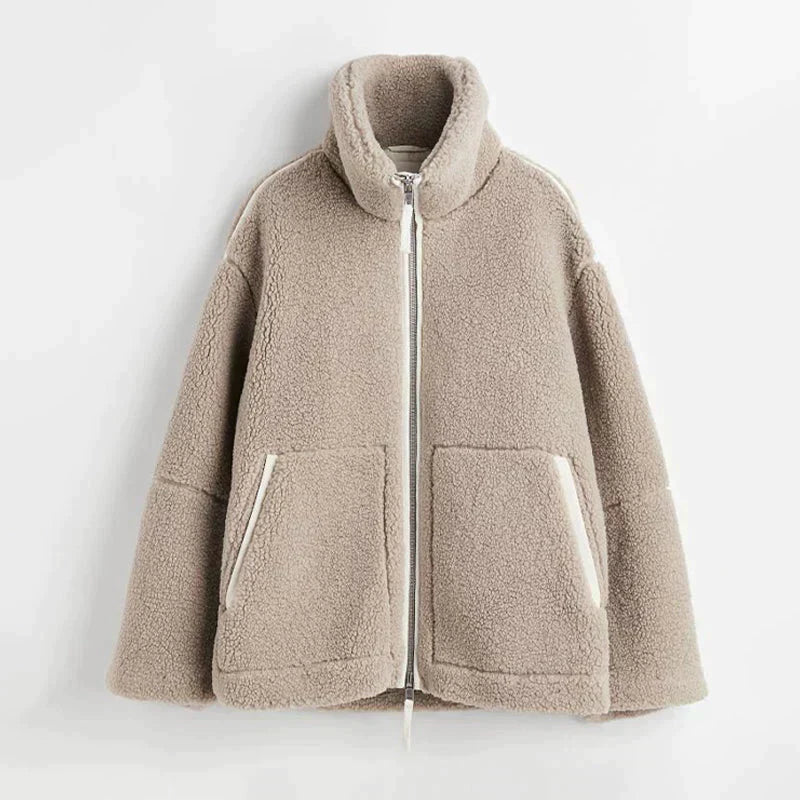 Celeste Luxe Teddy Giacca - Stile di shearling oversize con colletto e rits elevati | Becker Amsterdam