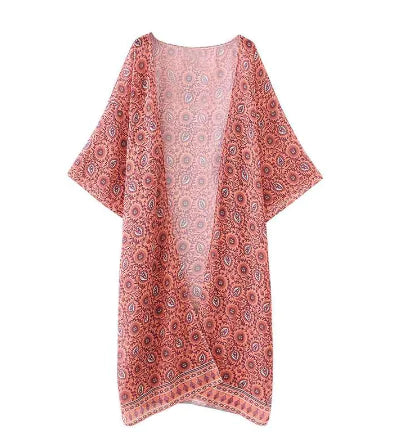 Becker's Amsterdam™ - Kimono Stil Strandklänning Sommarklänning Färgglad Blommönster