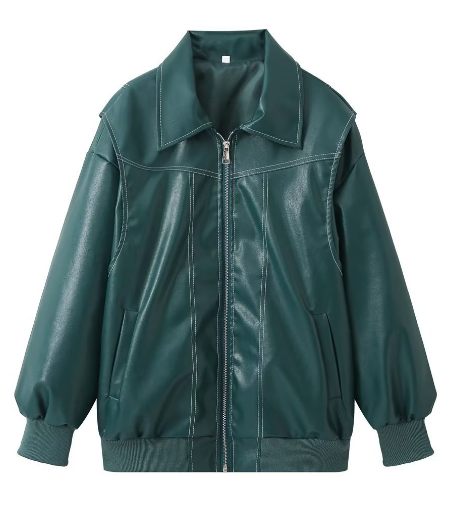 Linde Leren Bomberjack: Stijlvolle Oversized Pasvorm met Ribgebreide Details