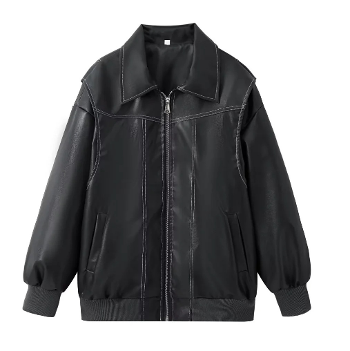 Linde Leren Bomberjack: Stijlvolle Oversized Pasvorm met Ribgebreide Details
