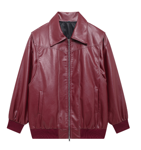 Linde Leren Bomberjack: Stijlvolle Oversized Pasvorm met Ribgebreide Details