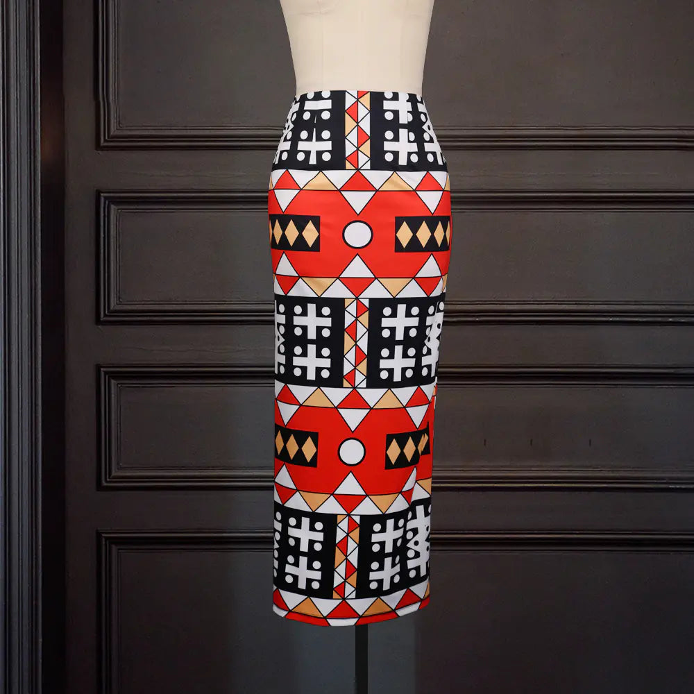 Becker's Amsterdam™ - Dortmund Lange Slanke Hoge taille Rok Met Geometrische Print