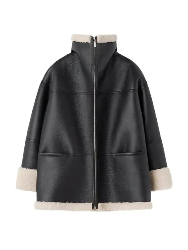 Nola Luxe Faux Shearling Jacket | Imitert skinnjakke for kvinner – overdimensjonert og varm