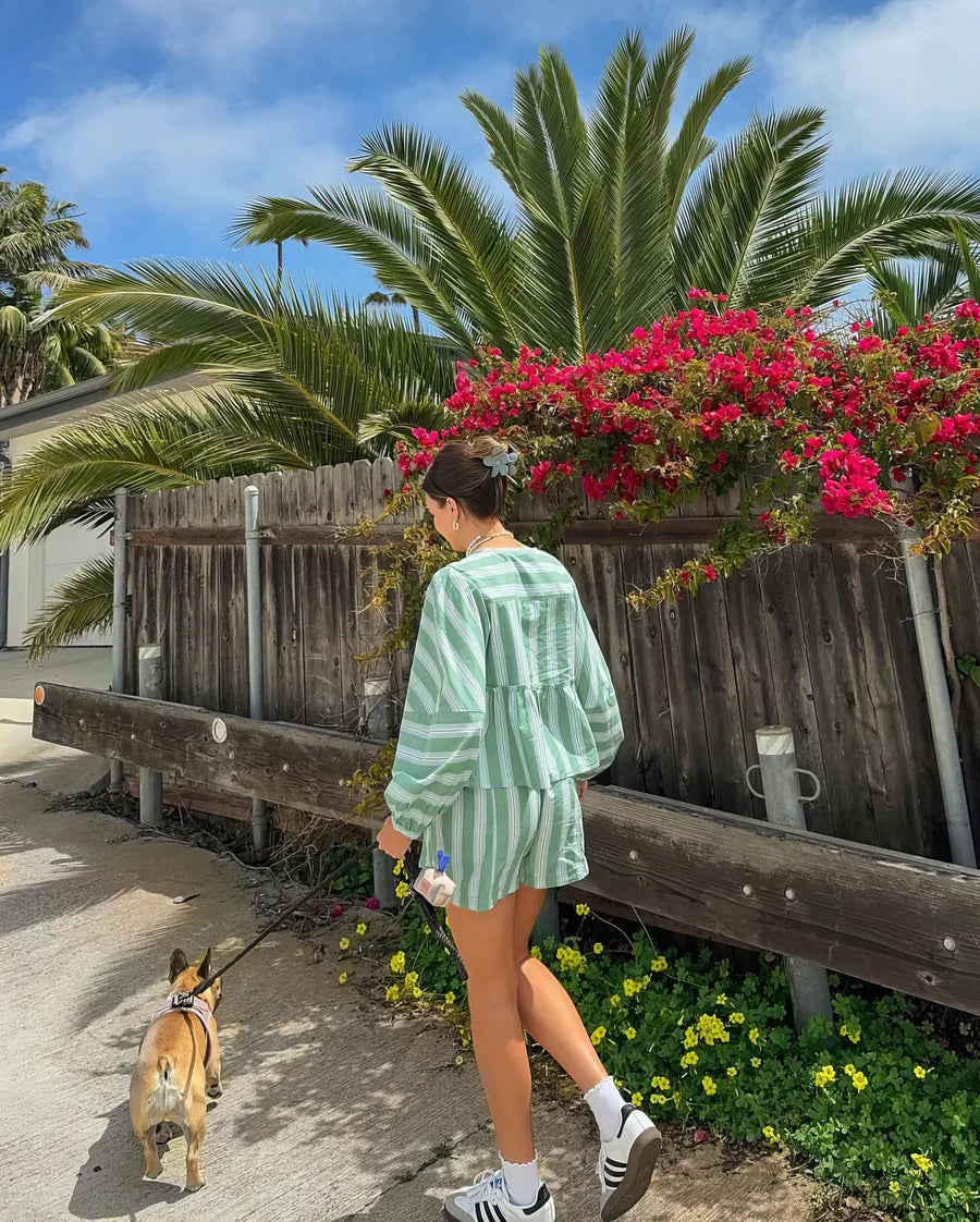 Zina Striped Boho Set - Striped Blouse & High -Waist Shorts | Becker’s Amsterdam