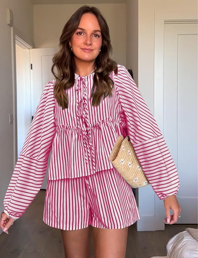 Zina Striped Boho Co -ord - Relaxed Top & High -Waist Shorts | Becker’s Amsterdam