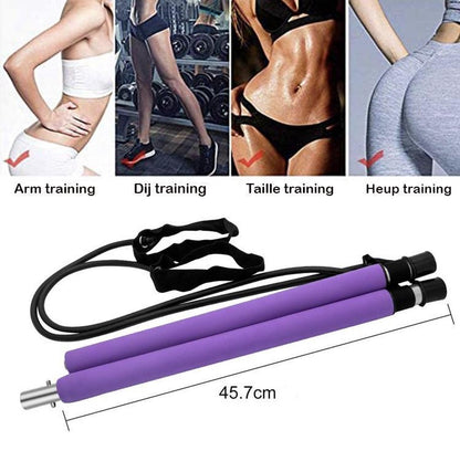 Purple Pilates Bar with Resistance Bands – Compact Full-Body Workout Stick for Home