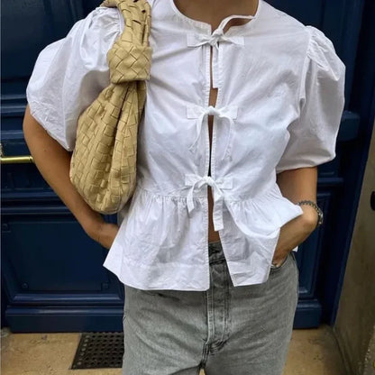 Marisol Stripe Puff Blouse - striped blouse with puffed sleeves & loose fit | Becker’s Amsterdam