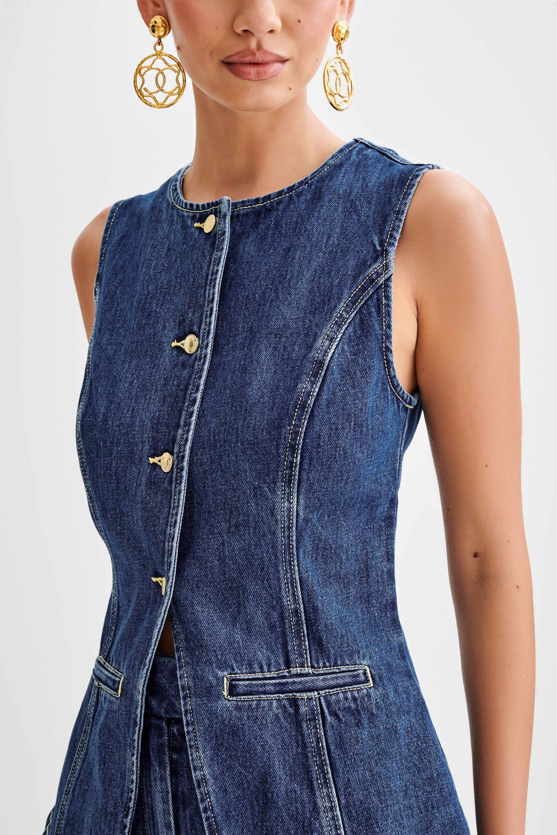 Blauwe Denim 2-Piece met Bustier Top Blauwe Denim 2-Piece met Bustier Top