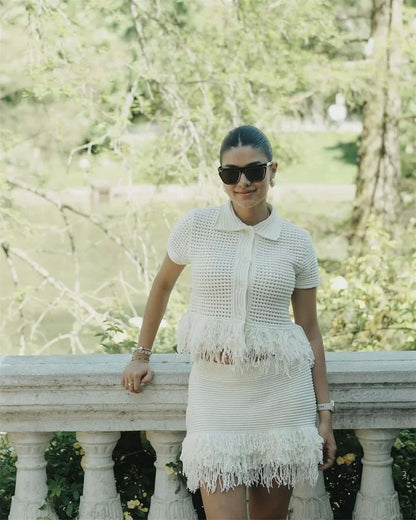 Lyna Co-ord Set – Crochet met Franjes en Minirok | Becker's Amsterdam