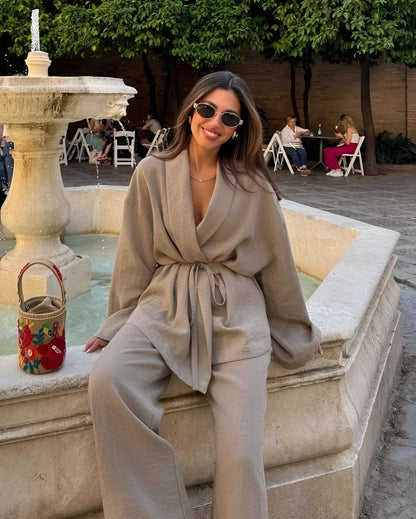 SOLEA stylish two -part linen set - airy Kimono & Broek | Becker’s Amsterdam