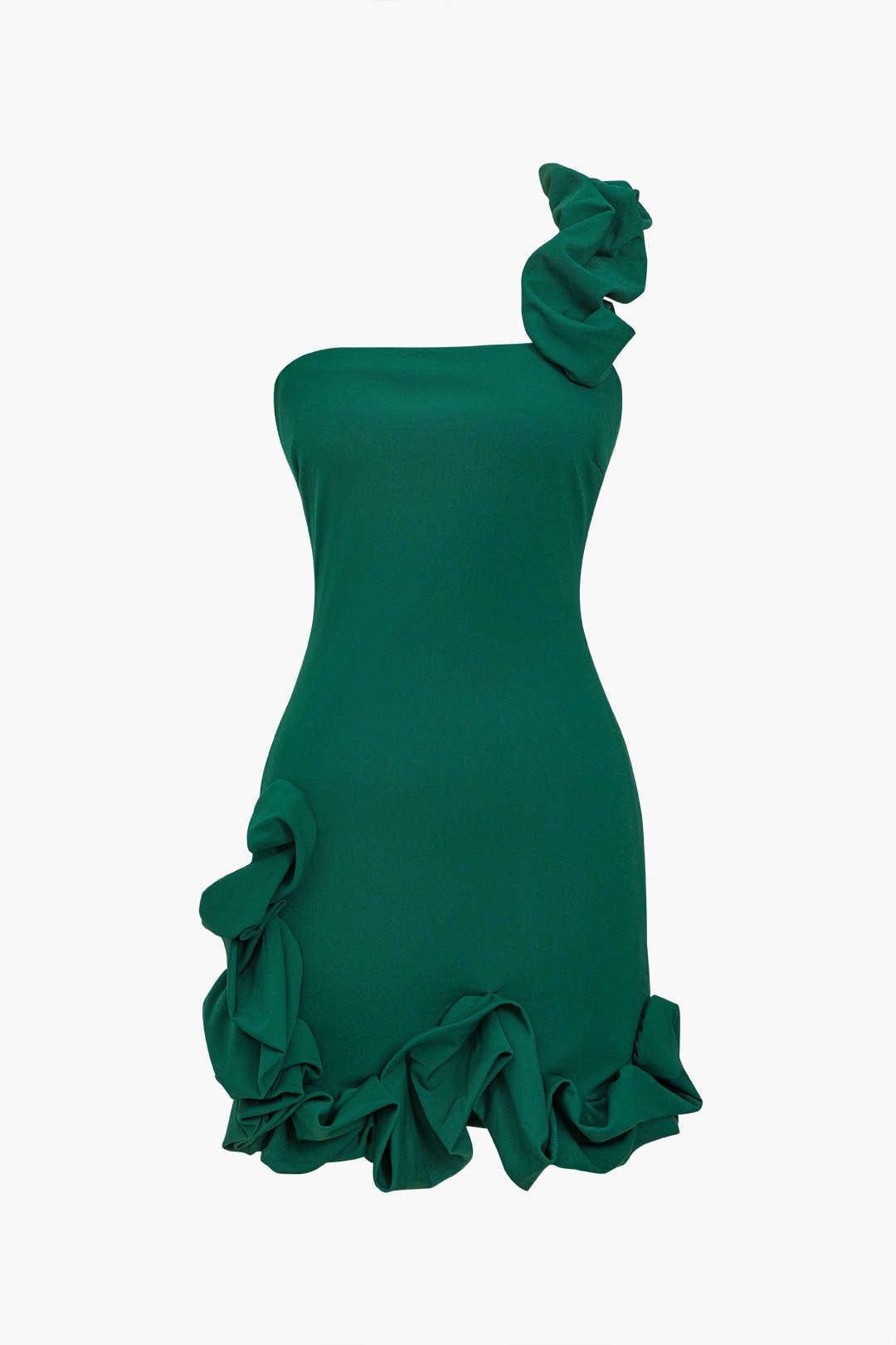 Valeria One-Shoulder Bodycon Jurk – Elegante Groene Ruches | Becker's Amsterdam