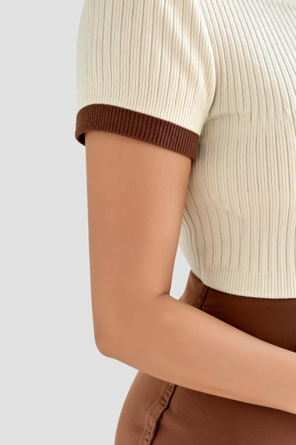 Velina Knitted Polo Top - Colorblock Design With Ribbed Collar | Becker's Amsterdam