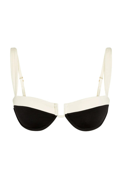 Mytilene Black-White Bikini Set – luxusní bikiny s kontrastními detaily a vysokým střihem | Beckerův Amsterdam