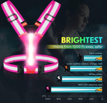 GlowRun Vest™ – LED Running Vest Women Pink | Reflective & Rechargeable