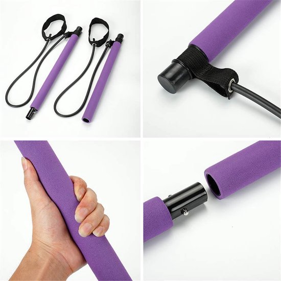 Purple Pilates Bar with Resistance Bands – Compact Full-Body Workout Stick for Home