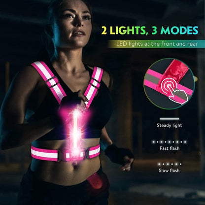 GlowRun Vest™ – LED Running Vest Women Pink | Reflective & Rechargeable
