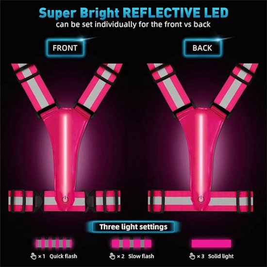 Veilig hardlopen in stijl – GlowRun Vest™ voor dames, one size, roze LED