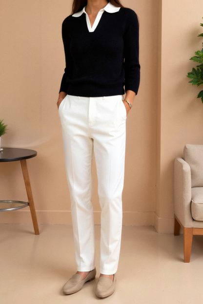 Calira Long Sleeve Polo Women - Kontrastkrage Modern Chic | Beckers Amsterdam