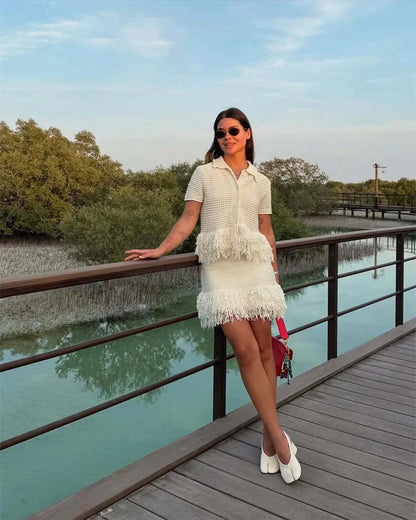 Lyna Co-ord Set – Crochet met Franjes en Minirok | Becker's Amsterdam