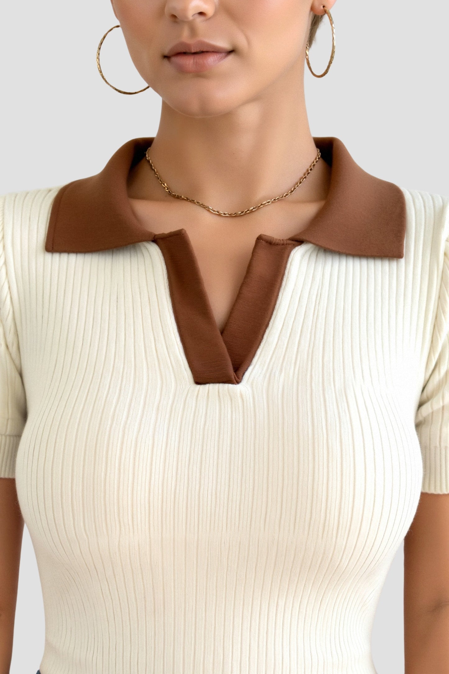 Velina Knitted Polo Top - Colorblock Design With Ribbed Collar | Becker's Amsterdam
