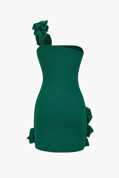 Valeria One-Shoulder Bodycon Jurk – Elegante Groene Ruches | Becker's Amsterdam