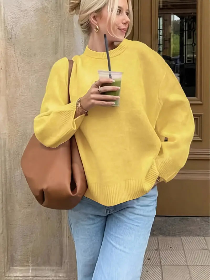 Ivy Warmer Strickpullover – Weicher, warmer gelber Damenpullover | Komfort mit luxuriöser Strickoptik