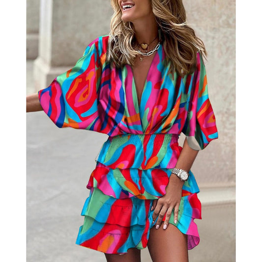 Yara Rainbow Dream Dress™ – dames multicolor zomerjurk met lange mouwen en trendy pasvorm van Becker’s Amsterdam
