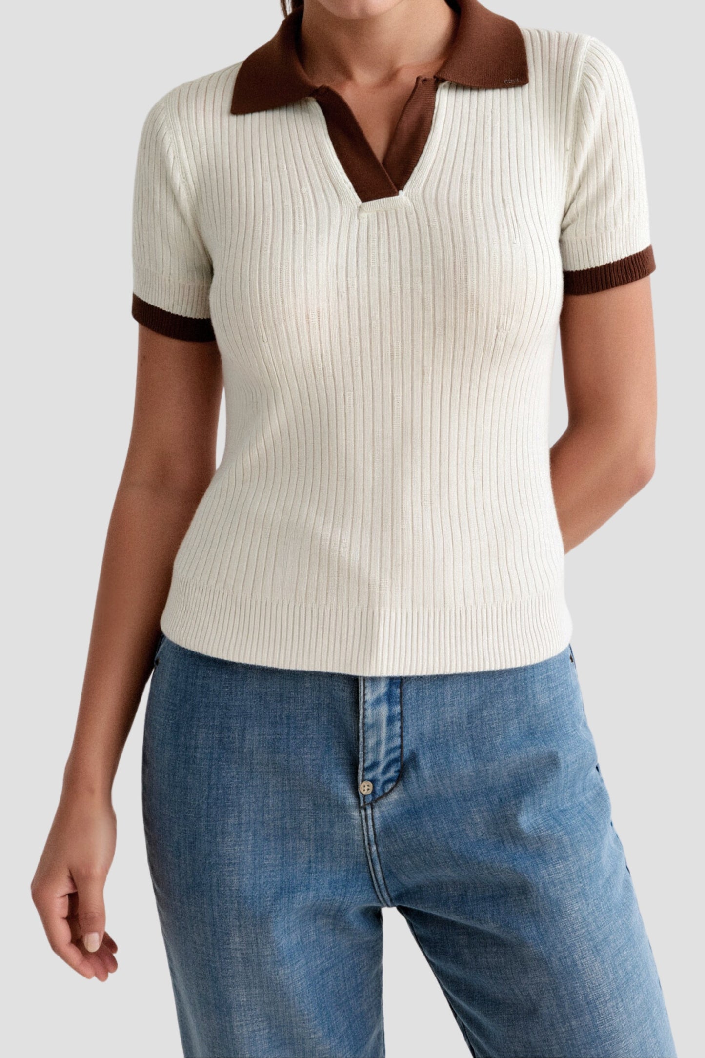 Velina Knitted Polo Top - Colorblock Design With Ribbed Collar | Becker's Amsterdam