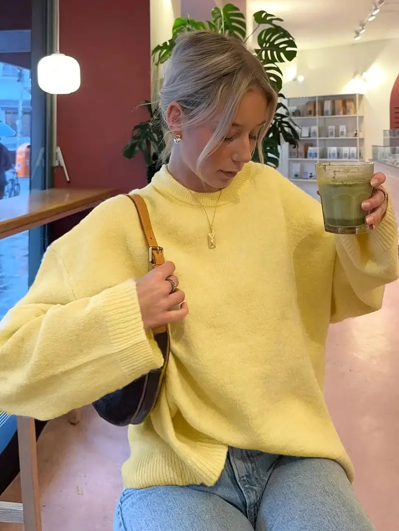 Ivy Warmer Strickpullover – Weicher, warmer gelber Damenpullover | Komfort mit luxuriöser Strickoptik
